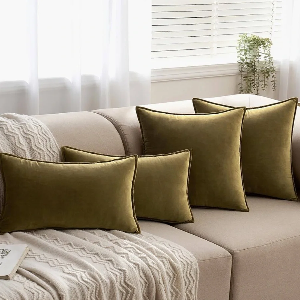🆕 Moss Green VELVET Euro Accent Pillow Covers Luxury High End Hotel Vibes 24”